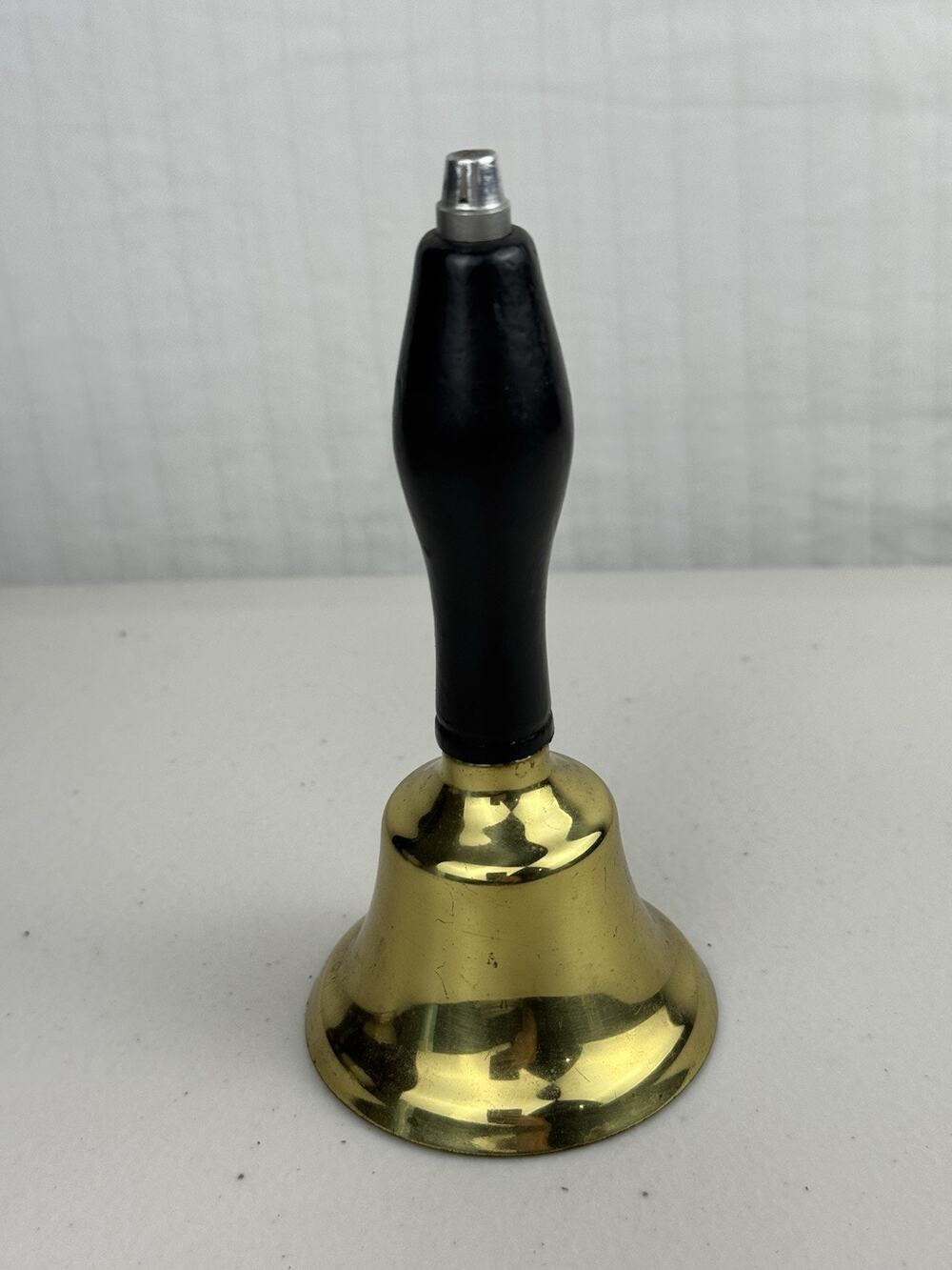 Vintage 5 1/2" Tall Wooden Handled Brass School Bell Dinner Meeting Schoolhouse